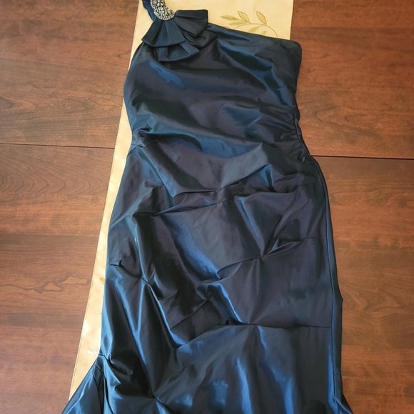 Teri Jon Blue Taffeta Gown, Petite Fit, available to ship on 2/1/23 - Picture 4 of 4